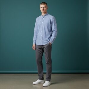 BEAMS Japan Gingham Button Down Shirt Blue White Long Sleeve Mens Size XS